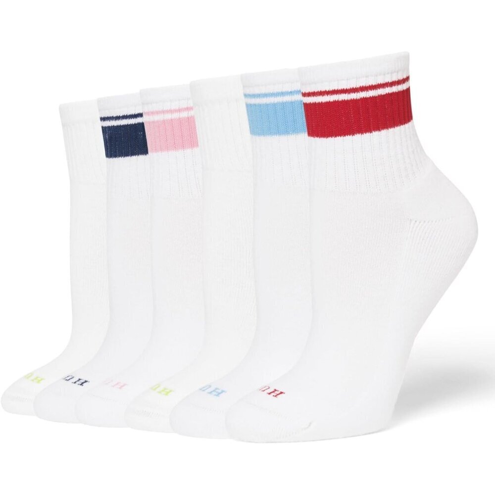 Women's Retro Strip6 Pair Pack Winter Soft Warm Thick Cold Mini Crew Calf Socks
